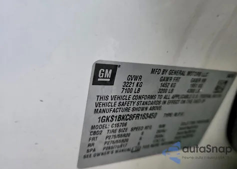 2015 GMC Yukon Slt z USA, uszkodzony, nr VIN 1GKS1BKC8FR163450